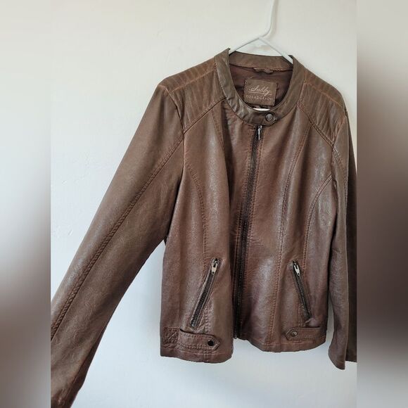 Sebby Collection Faux Leather Jacket Women's Brown Knit Panels Western Cowboy XL - Picture 2 of 7